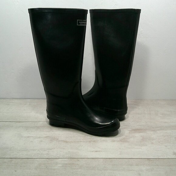 London Fog Classic Thames Black Knee-high Waterproof Rain Boots Size 8 - Picture 6 of 9